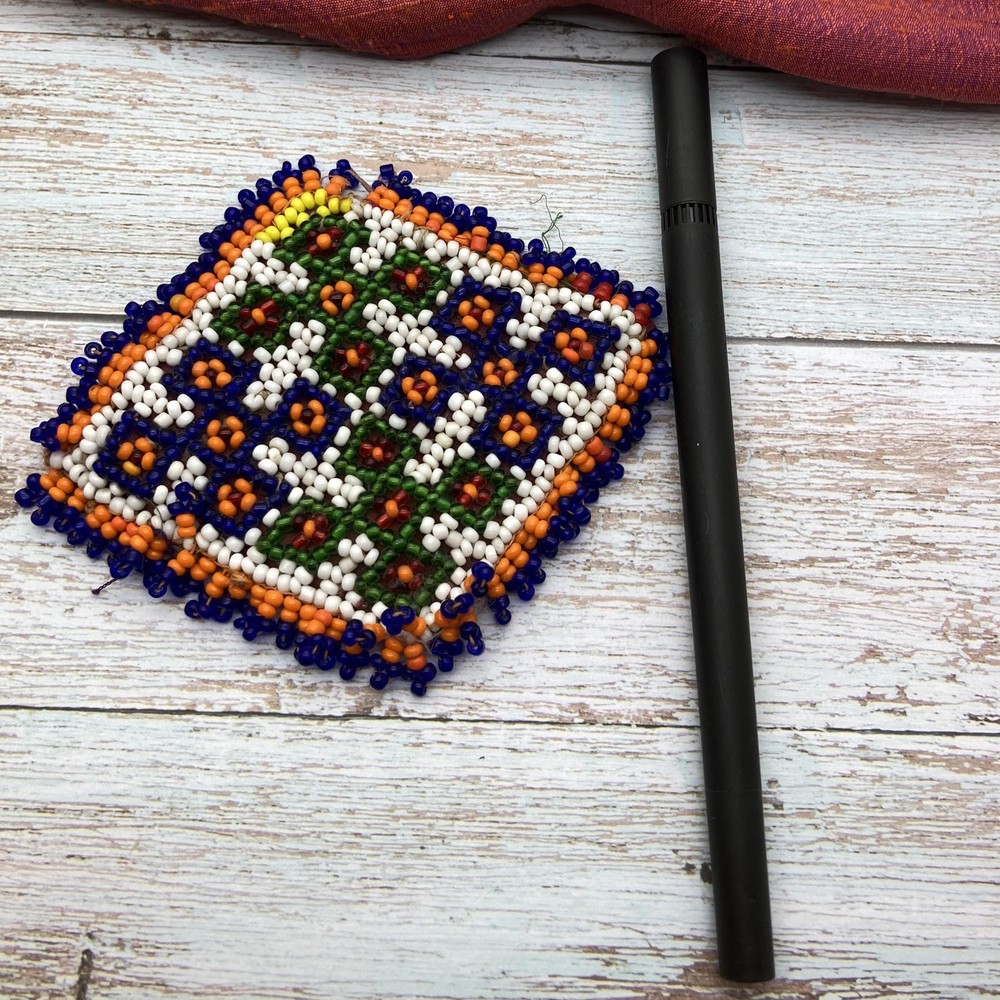 Vintage Evil Eye Patch Kuchi Tribal Textile Missing Beads (18724)