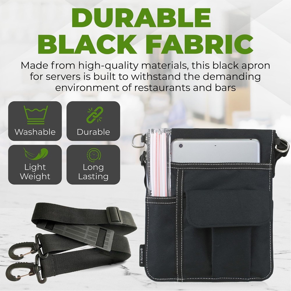Waitress Apron with 3 Pockets - Black Server Apron with Adjustable/Removable ...