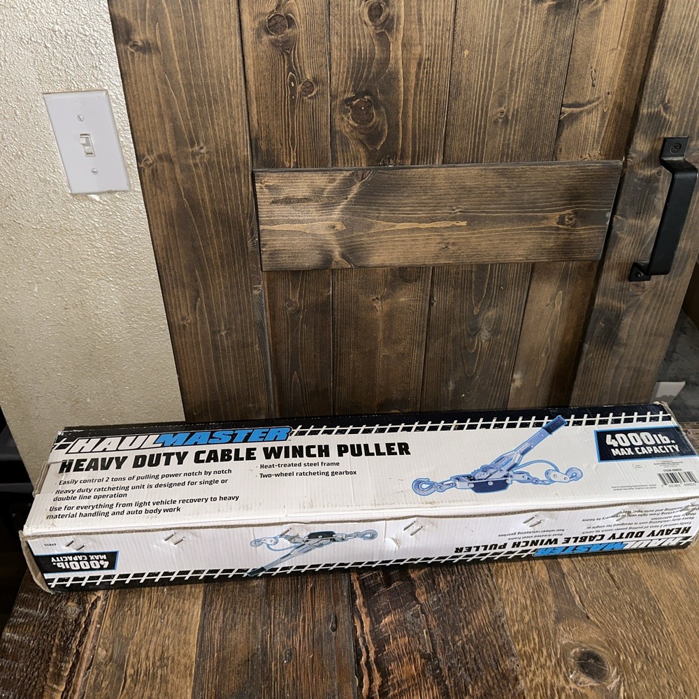 Haulmaster Heavy Duty Cable Winch Puller 4000lb Max Cap  Brand New In Box US