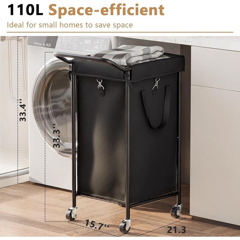 Extra Large Rolling Laundry Hamper on Wheels Dual Compartment Metal Basket New