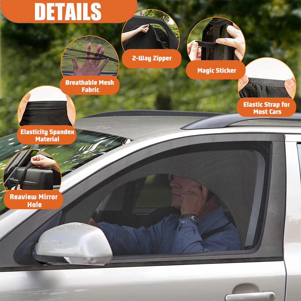 2PCS Car Side Front Rear Window Screen Cover Sun Shade Mesh Shield UV Protector