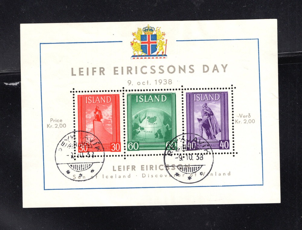 Iceland  sheet  used    1938  first  day  cancel