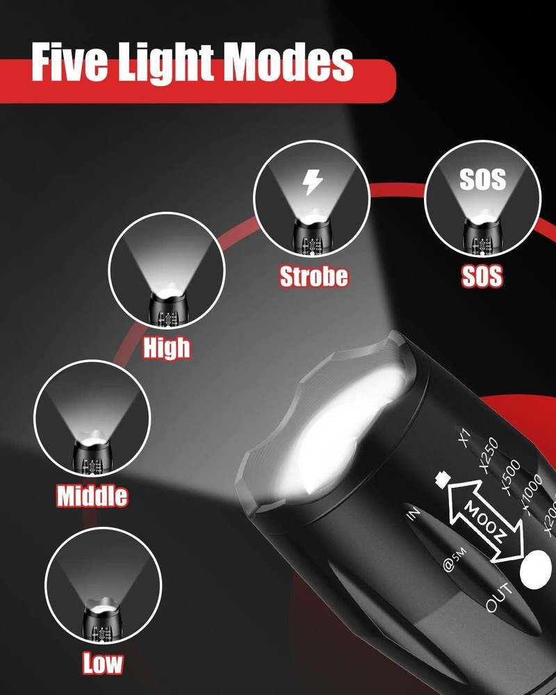 Compact 4-Pack LED Flashlights - 2000 Lumens, Waterproof & Adjustable Modes