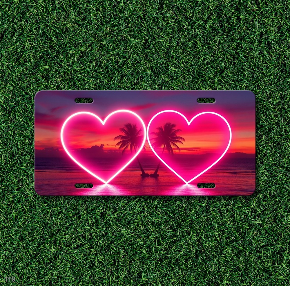 Unique Double Hearts Artwork Your Name License Plate Editable Gift