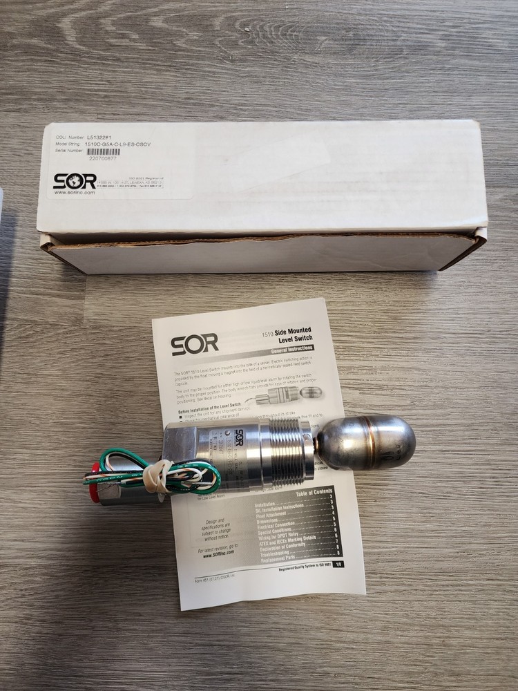 SOR 1510C-G5A-C-L9-ES-CSCV Float Level Switch SOR Level Switch