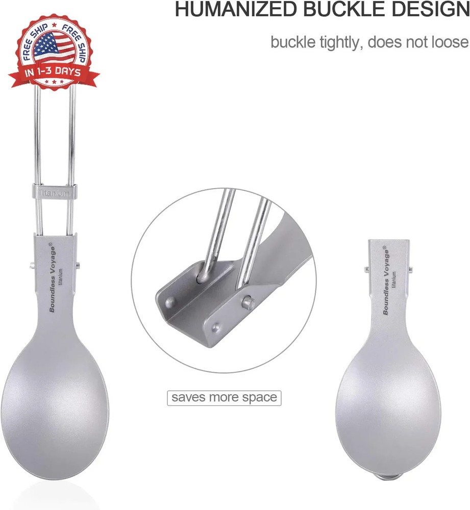 iBasingo Titanium Spork Spoon Fork Knife with Folding Handle Ultralight Dinnerwa