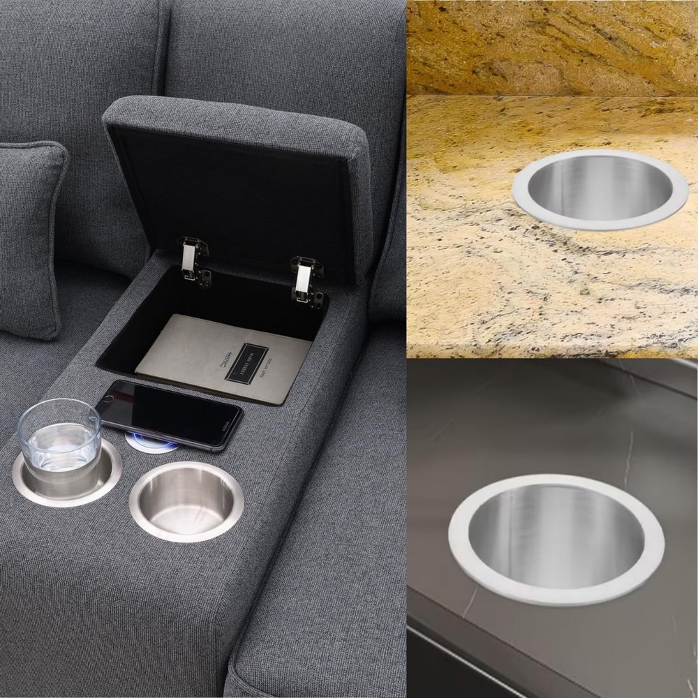 2Pcs Stainless Steel Cup Holder Insert Sofa Recliner silver