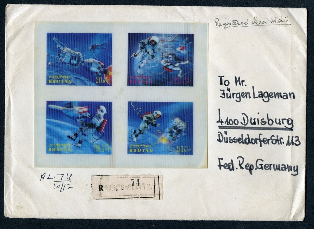 Bhutan registered letter with space block