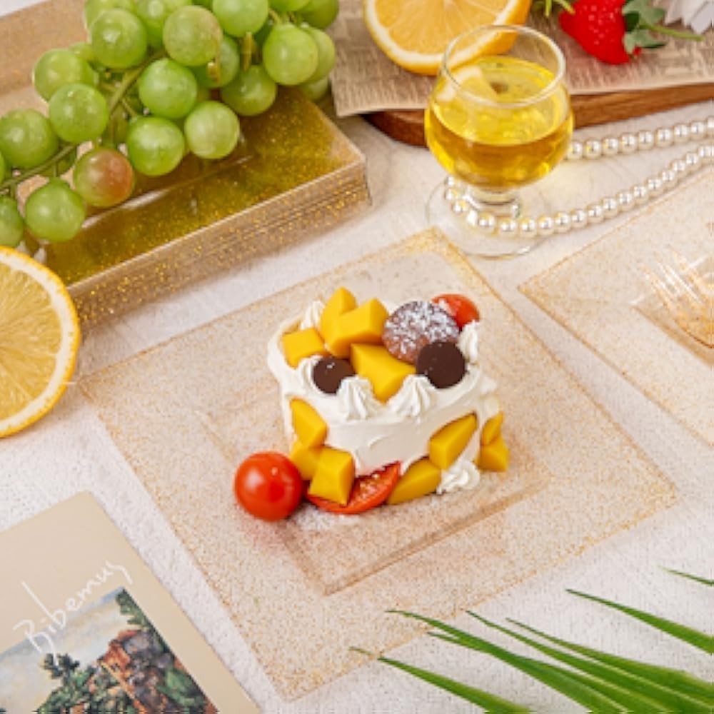 DaYmi Gold Dert Plates Including Appetizer Plates, Plastic Forks,