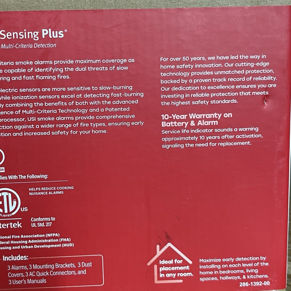 Universal Security 3 Pack Hardwired Smoke Detector W/ Ionization Sensor