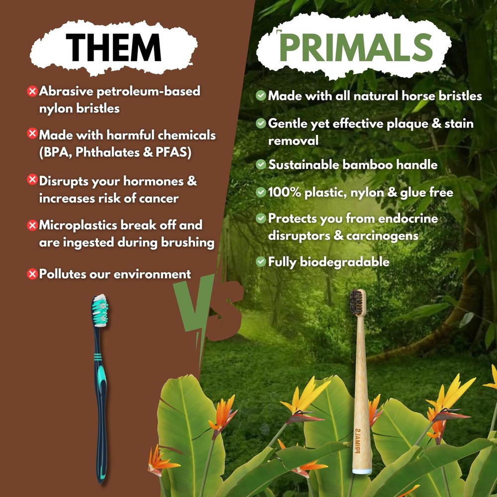 Eco-Friendly Horse Bristle Bamboo Toothbrush Set (4-Pack) - Biodegradable