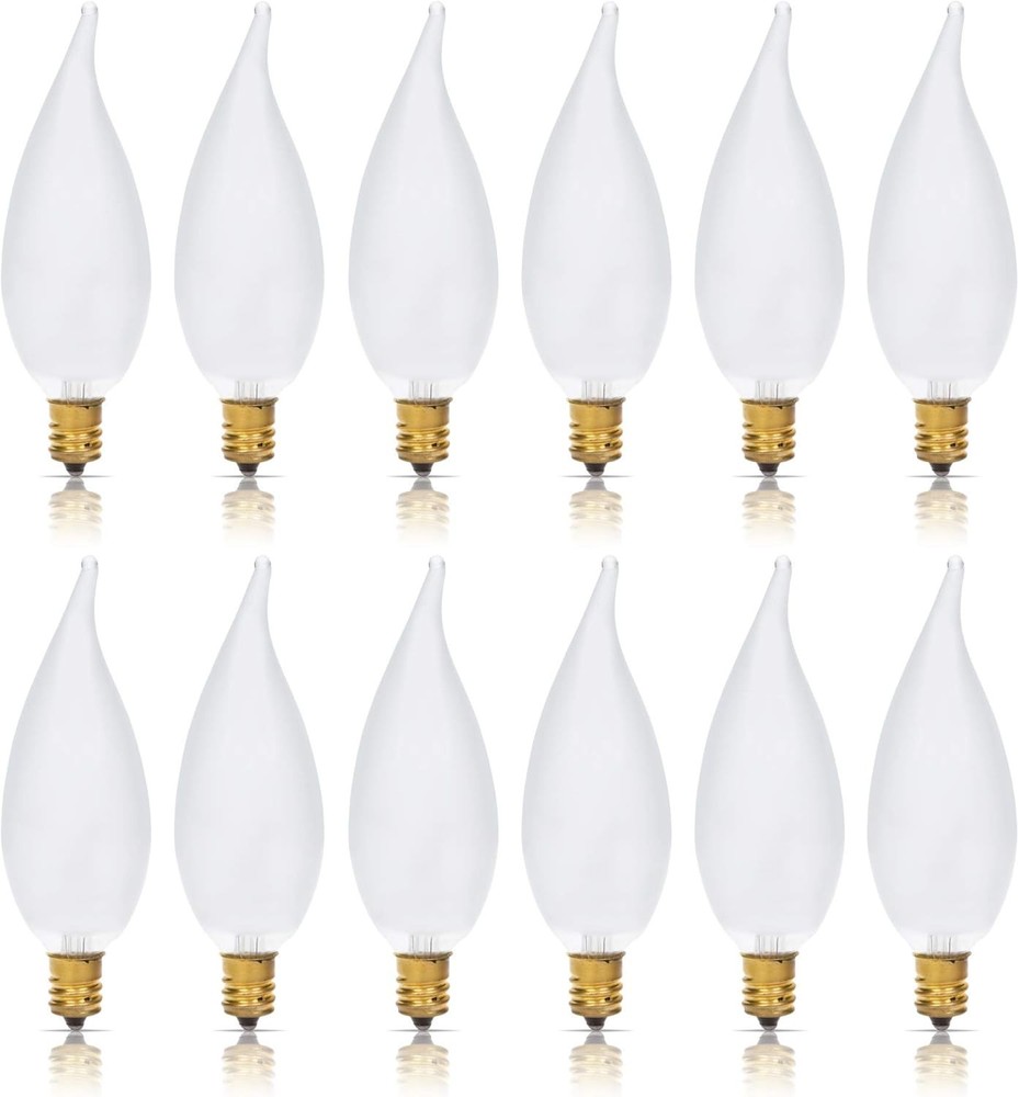 Simba Lighting 12 Pack E12 Candelabra Bulbs 25W 2700K Warm White Flame Tip