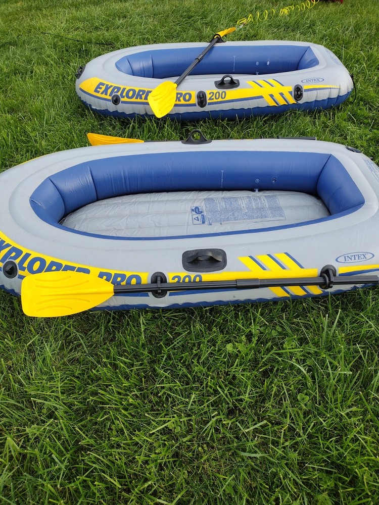 2 Intex Inflatable Explorer Pro 200 Two-Person Boats -3 Oars (1 double)