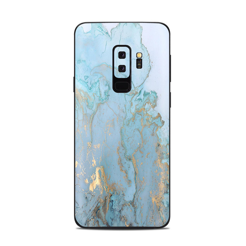 Samsung Galaxy S9 Plus Skins Decals - Teal Blue Gold Marble Granite