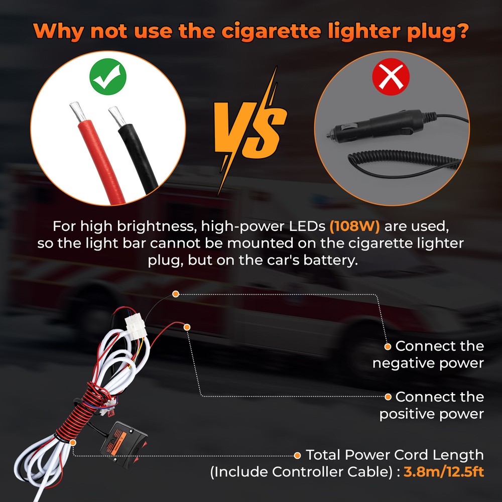 48" 108LED Strobe Light Bar Amber White Emergency Beacon Warn Tow Truck Response