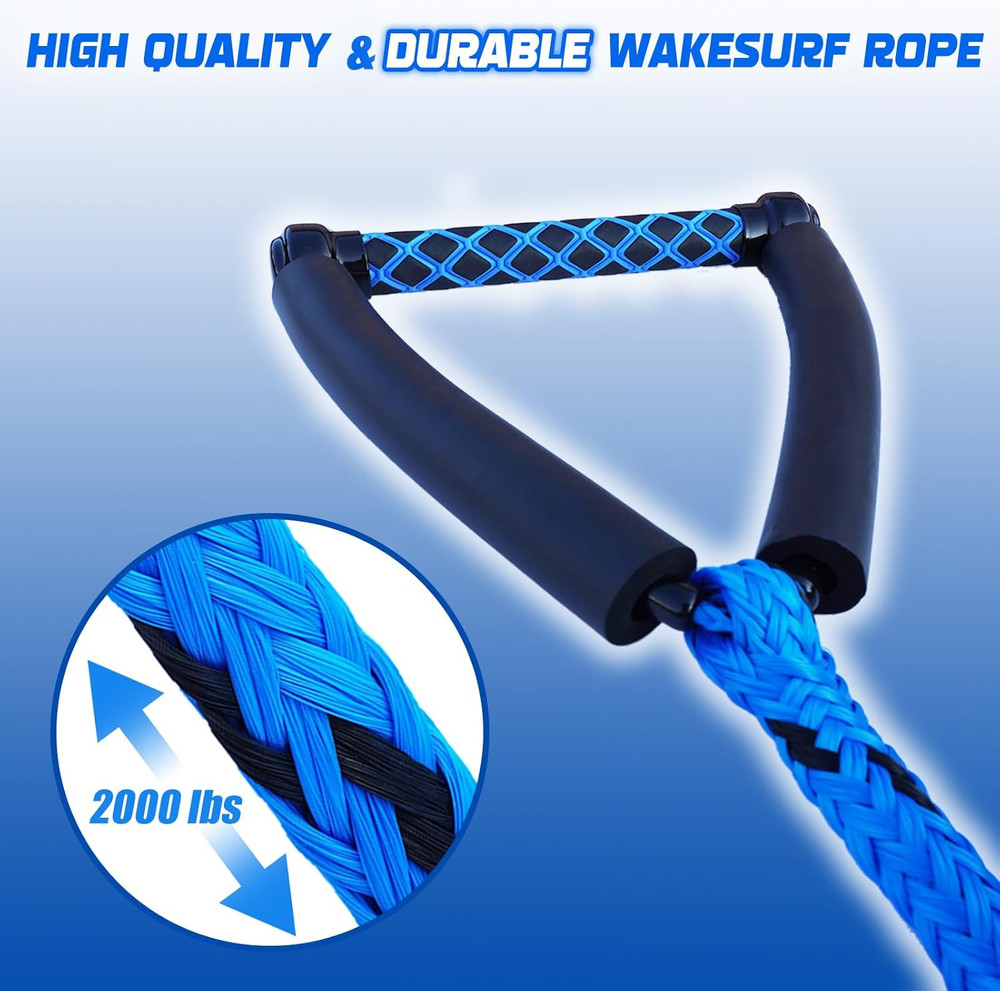 Wakesurf Rope - 25Ft Floating Wake Surf Ropes and Handle, 4 Sections Adjustable