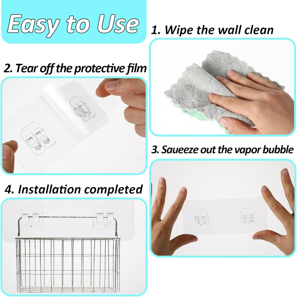 8 Pcs Transparent Adhesive Shower Hooks Wall Mount No Drilling Replacement