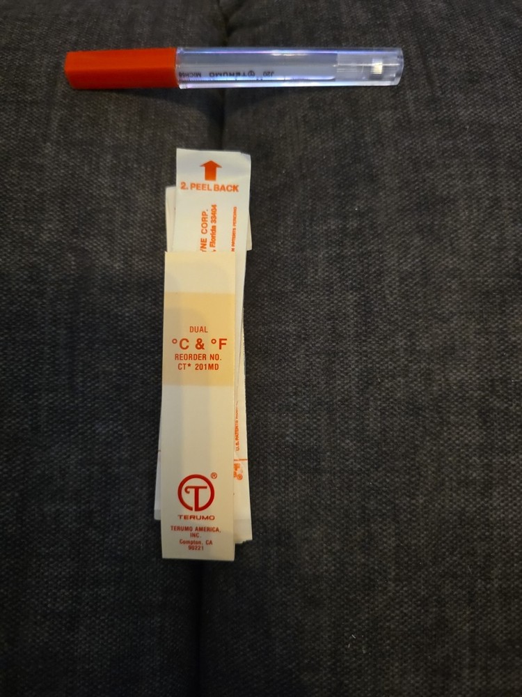 Antique Glass Rectal Thermometer Terumo With 20 Sheaths.