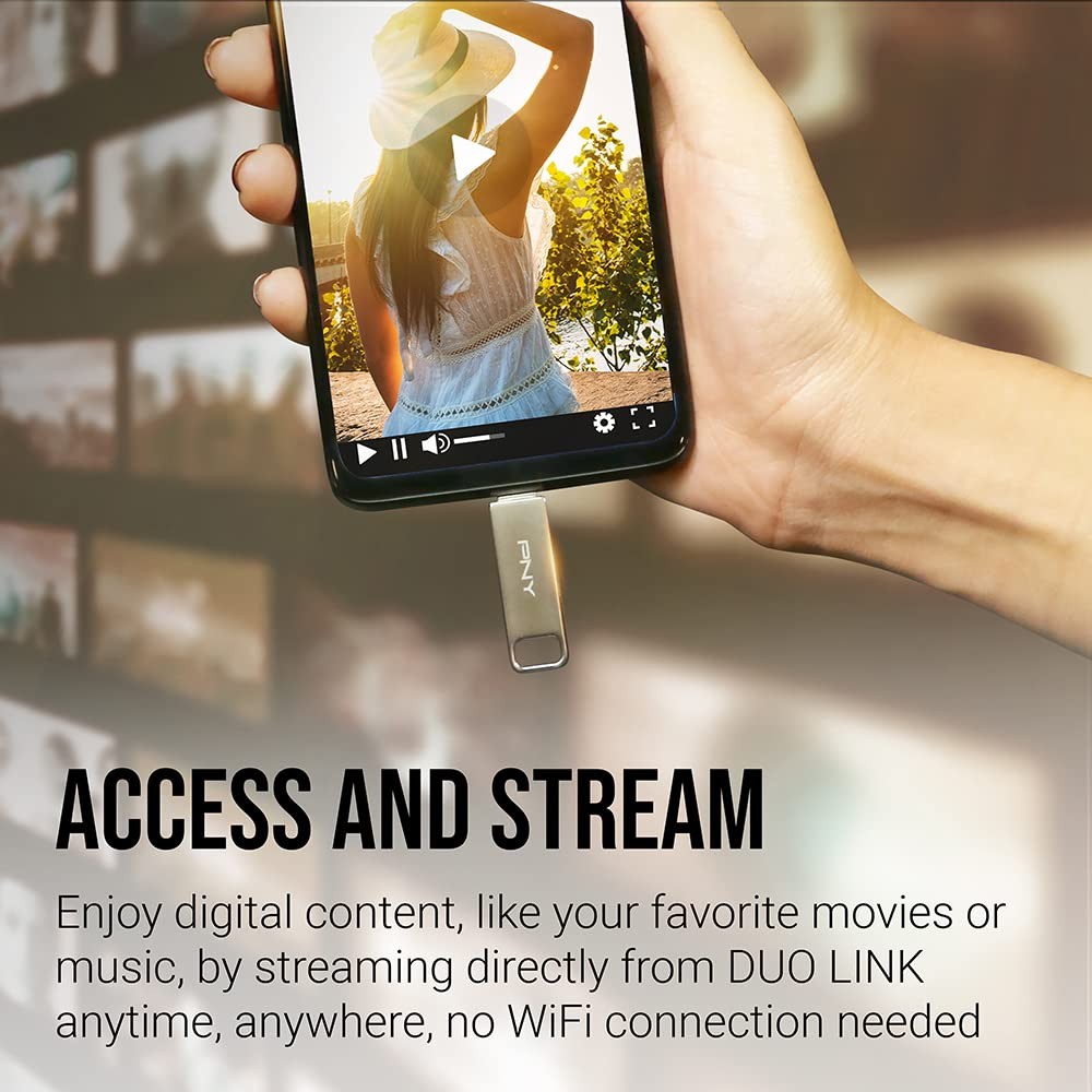 PNY 256GB Duo Link USB 3.2 Type-C Dual Flash Drive for Android 256GB, Silver