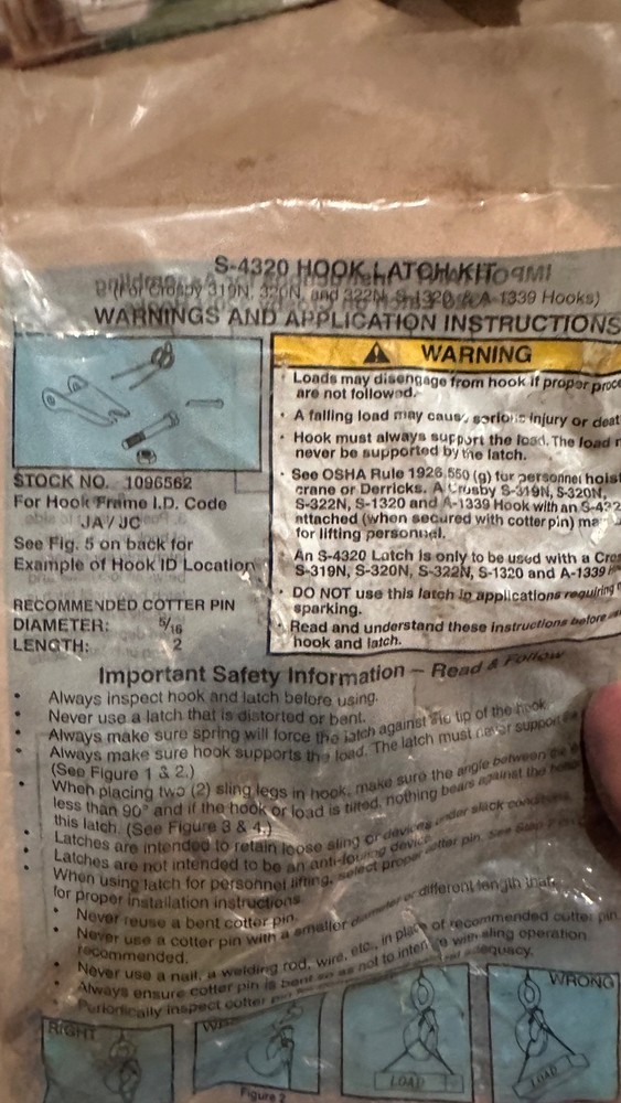 S-4320 Hook Latch Kit Cat #1096562 Diameter 5/16 Length 2