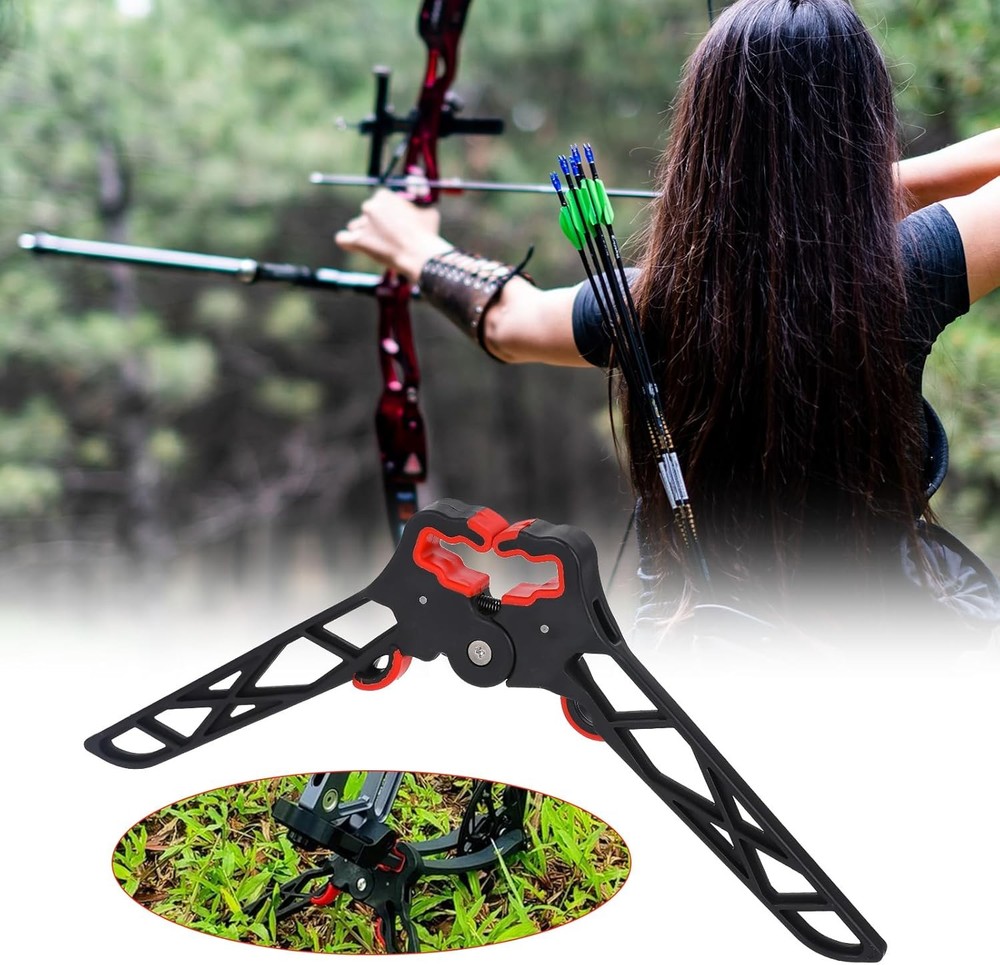 Folding Bow Stabilizer Stand with Removable Bipod for 4", Black and red