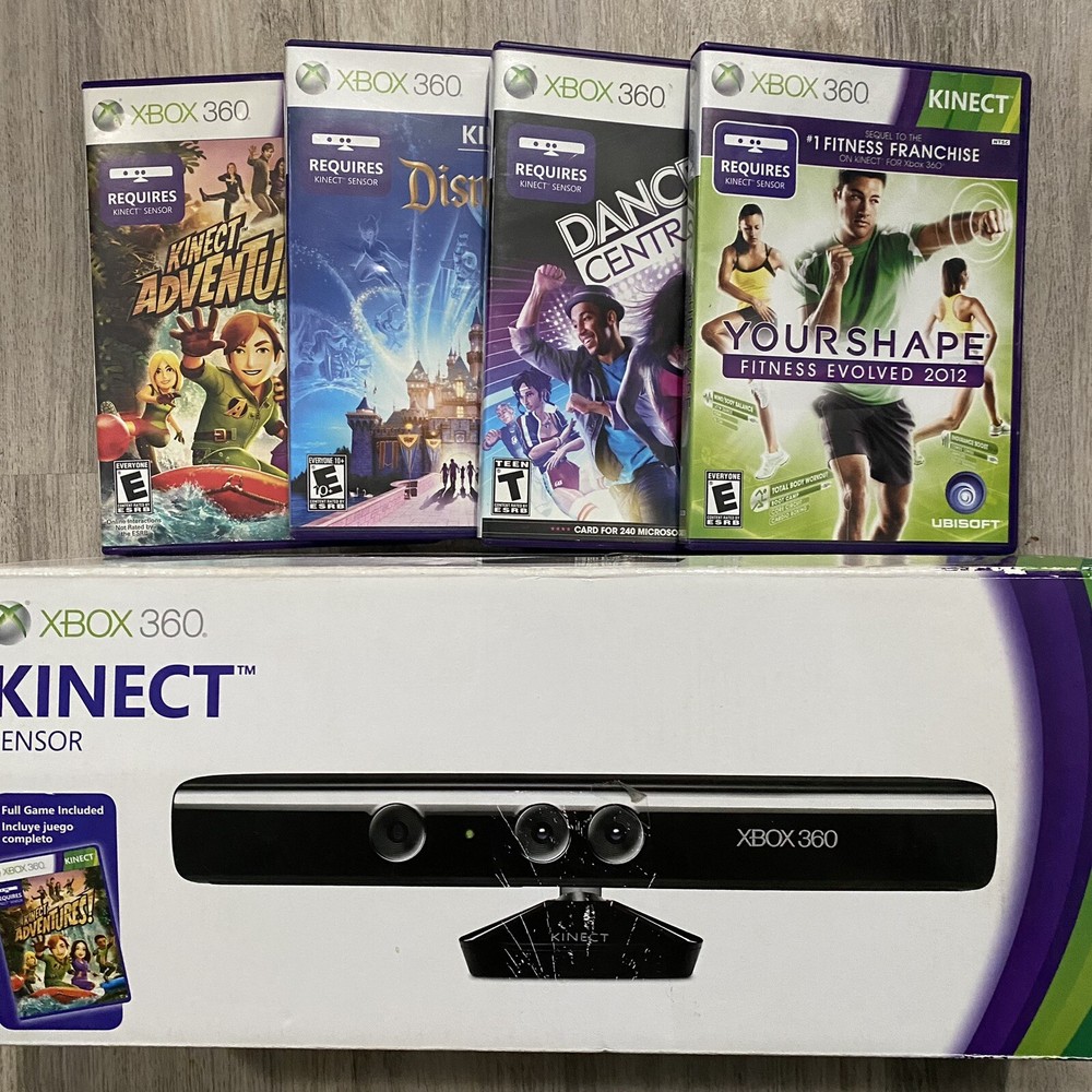 Microsoft Xbox 360 Kinect Sensor Bar with 4 Games Bundle Lot TESTED