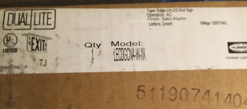 Hubbell LECDGCNA-W-XK Edge Lit LED Exit Sign, Green