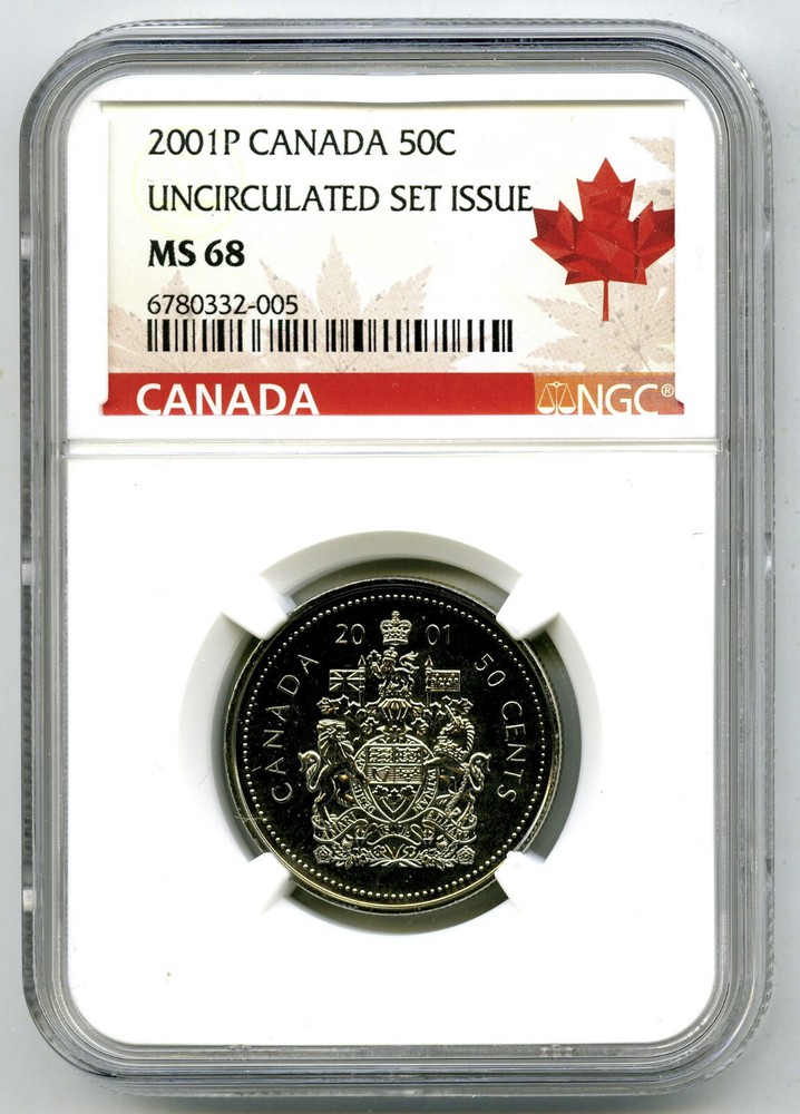 2001 P CANADA 50 CENT NGC MS68 UNCIRCULATED HALF MAPLE LEAF RED LABEL TOP POP=3