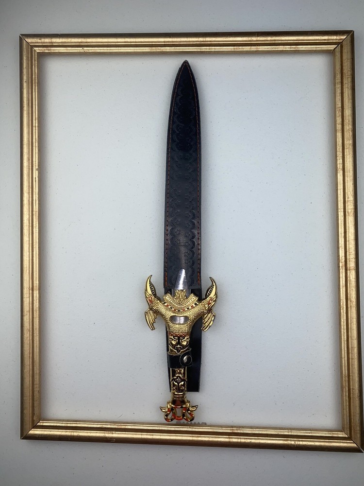 Decorative Dagger Heavy Gold Tone Handle (Needs TLC) 12” Blade