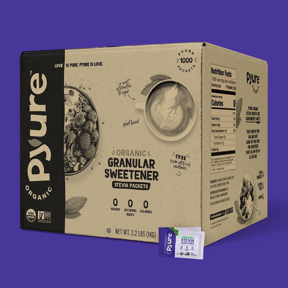 Pyure Organic Stevia Packets Granulated Sugar Packets White Sugar Substitute
