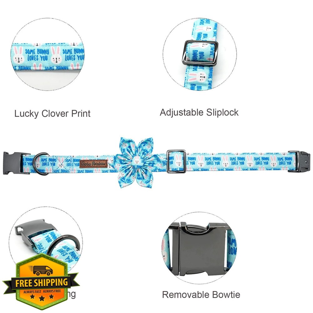 Dog Collar Easter Bunny Print Flower Adjustable Medium Small Large