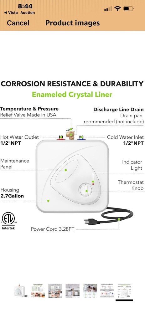 BN-LINK 2.7 Gallon Mini-Tank Water Heater, Under Sink Water Heater 120V 1440W