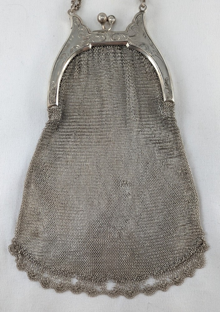 Antique Sterling Silver Victorian Chatelaine Mesh Coin Purse