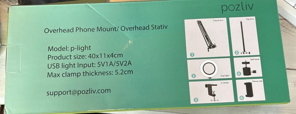 Overhead Camera Mount w/ Ring Light Phone Arm Tripod