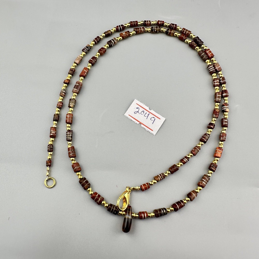 Ancient Roman Etching Beads Beautiful Long Necklace Rare