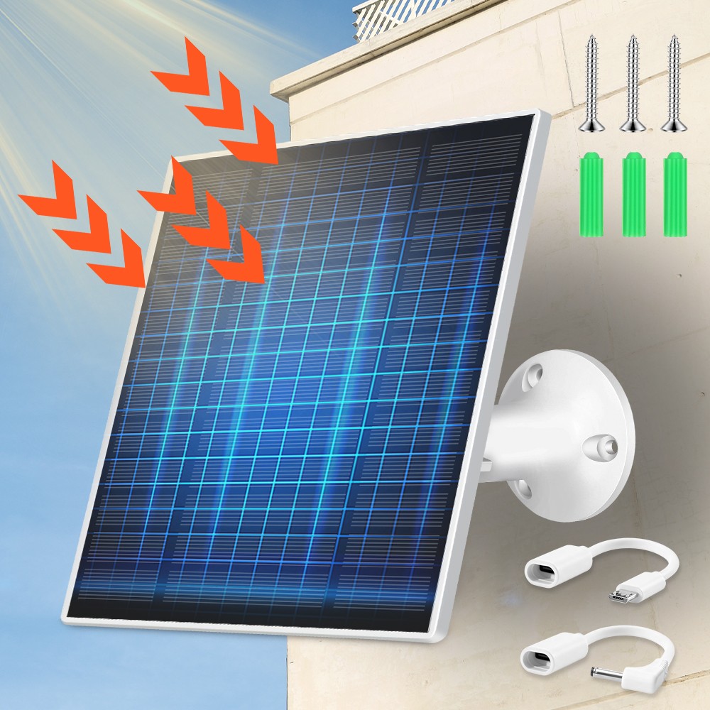 Solar Panel for Security Camera, 2 Pack 5W Solar Charger with Micro USB & USB-C