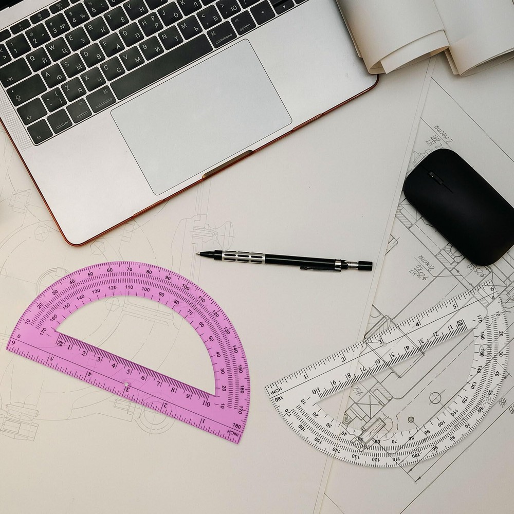 3Pack 6"Plastic Protractor Back to School Protractors 180Degrees Pink Blue Clear