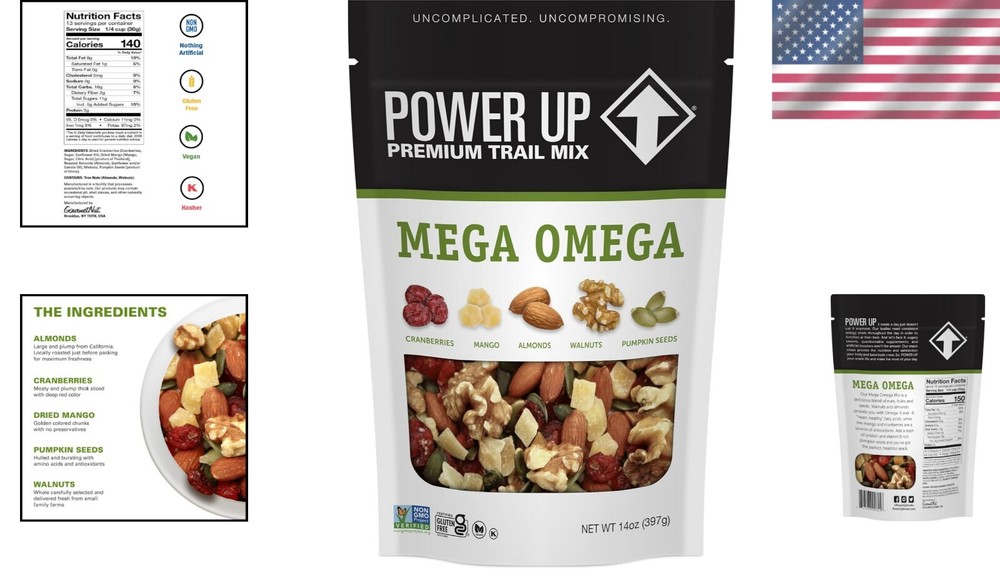 14 oz Power Up Mega Omega Trail Mix - Nutritious Snack, Energizing Blend