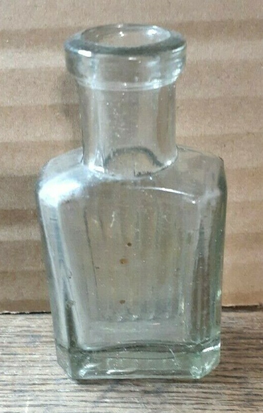 Antique 3 3/8 Medicine Looking Clear Ribbed Bottle