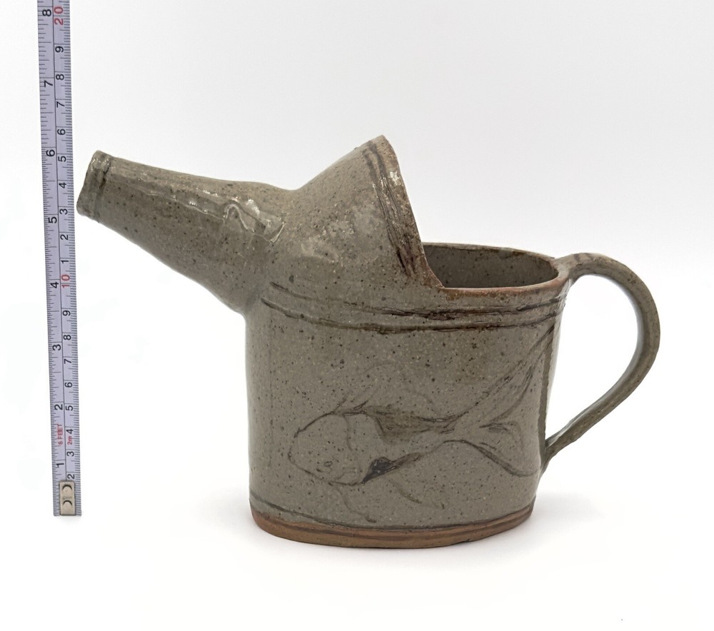 STUDIO ART POTTERY WATERING CAN COLLEEN LAPPE ARTIST CERAMIC EARTHENWARE FISH