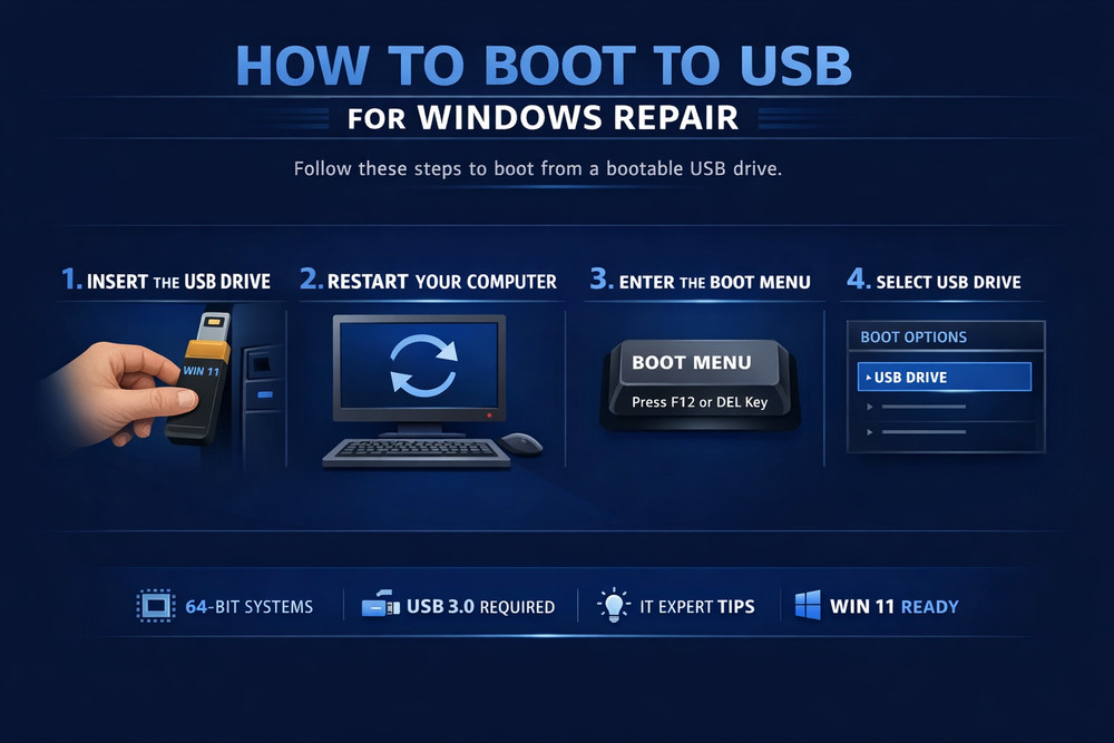 Windows 11 64Bit Bootable USB Drive Install Repair Restore Recovery Tool 32GB