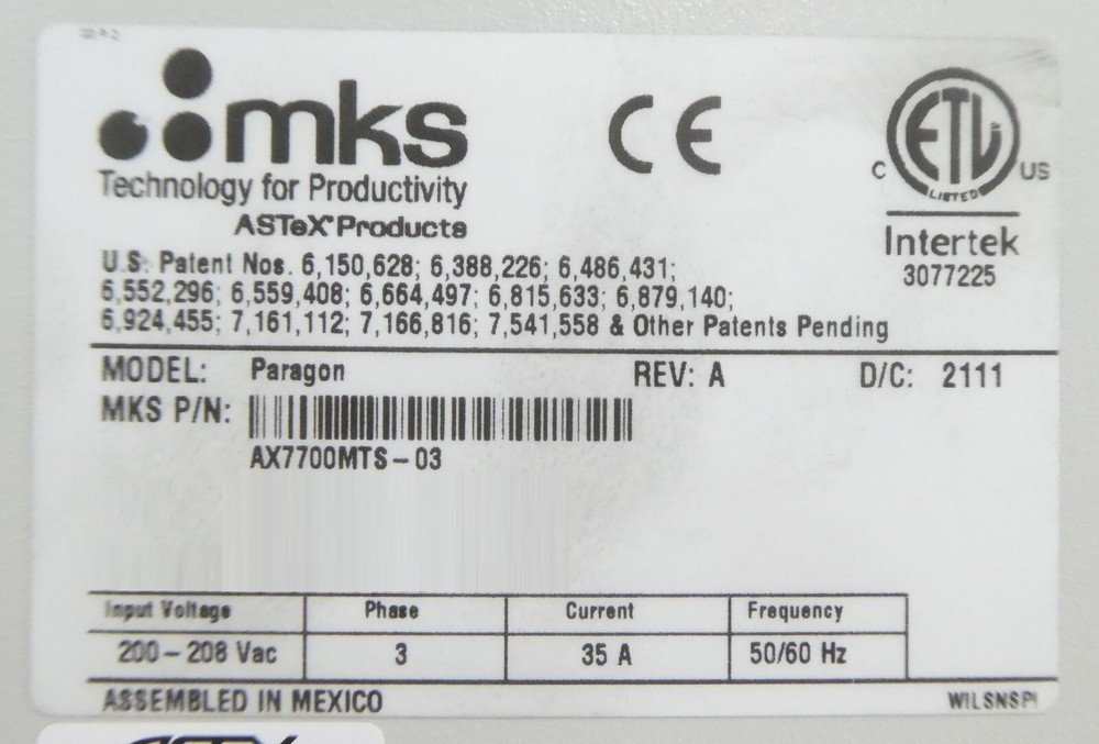 ASTRON Paragon F* MKS Instruments AX7700MTS-03 RPS Plasma Source Tested Working