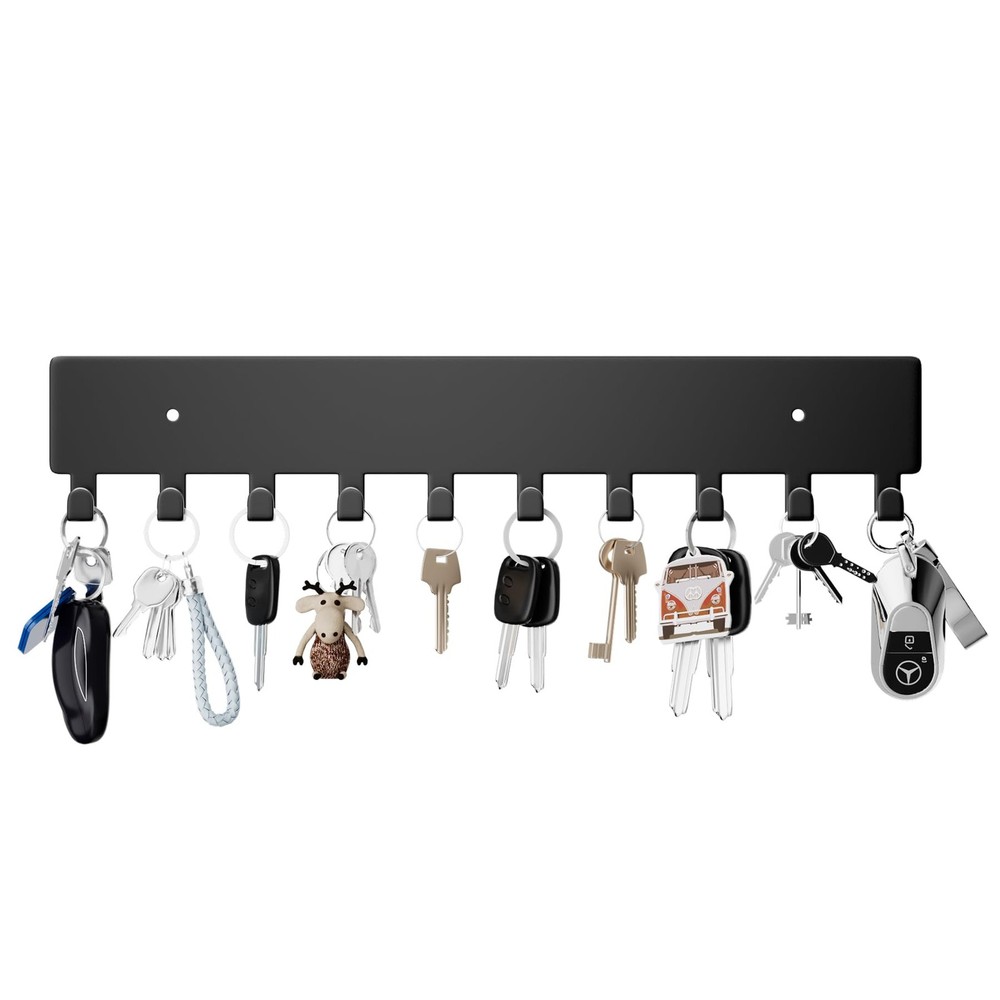 Wall Mounted Key Holder with 10 Hooks, Self Adhesive Key Rack Organizer