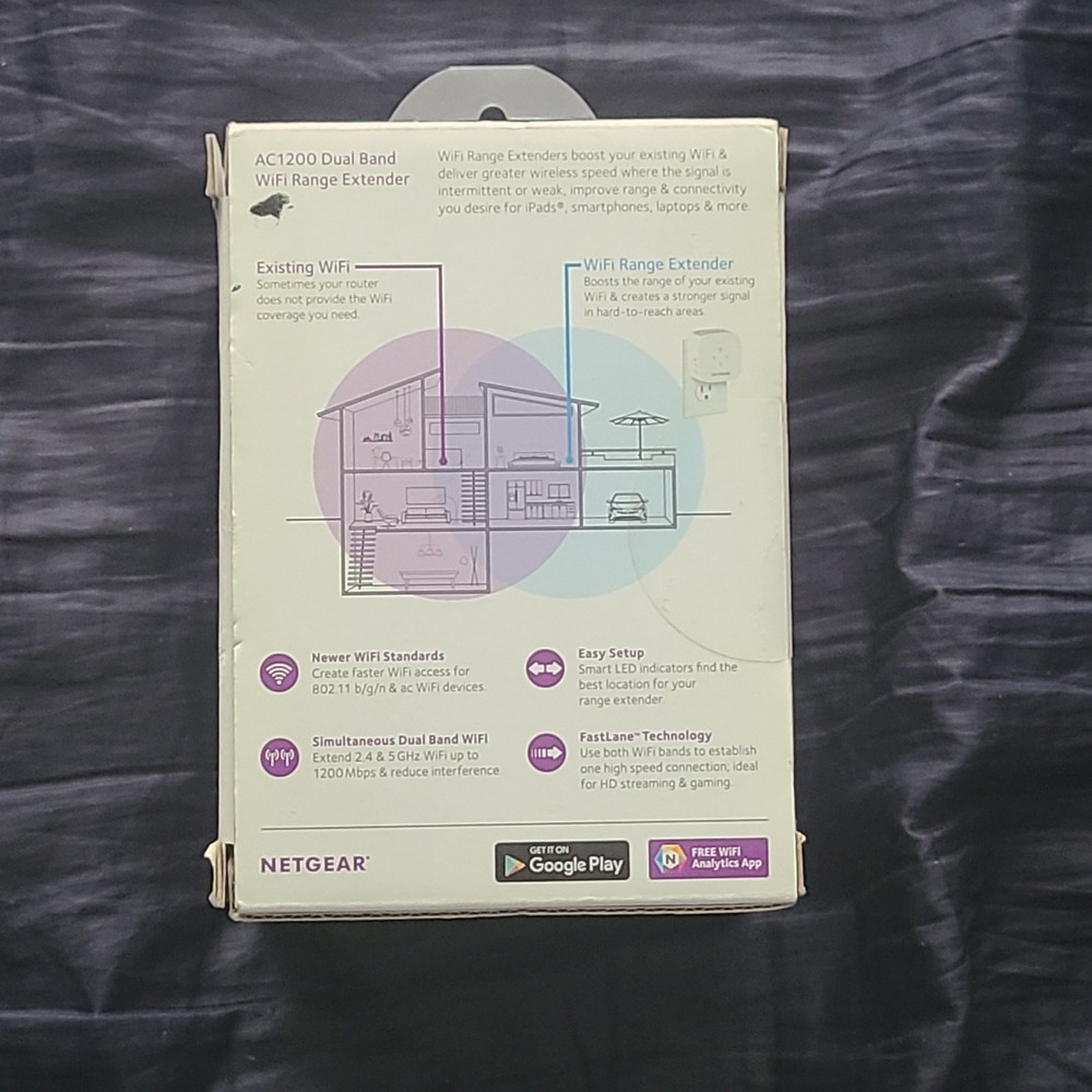 NETGEAR AC1200 Dual Band WiFi Range Extender, Model EX6110.
