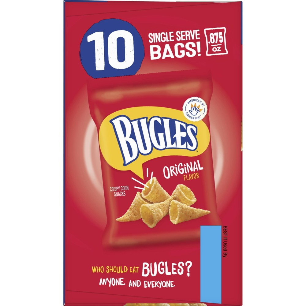 Bugles Original Crispy Corn Snacks, Snack Bags 10 Count (Pack of 1), red