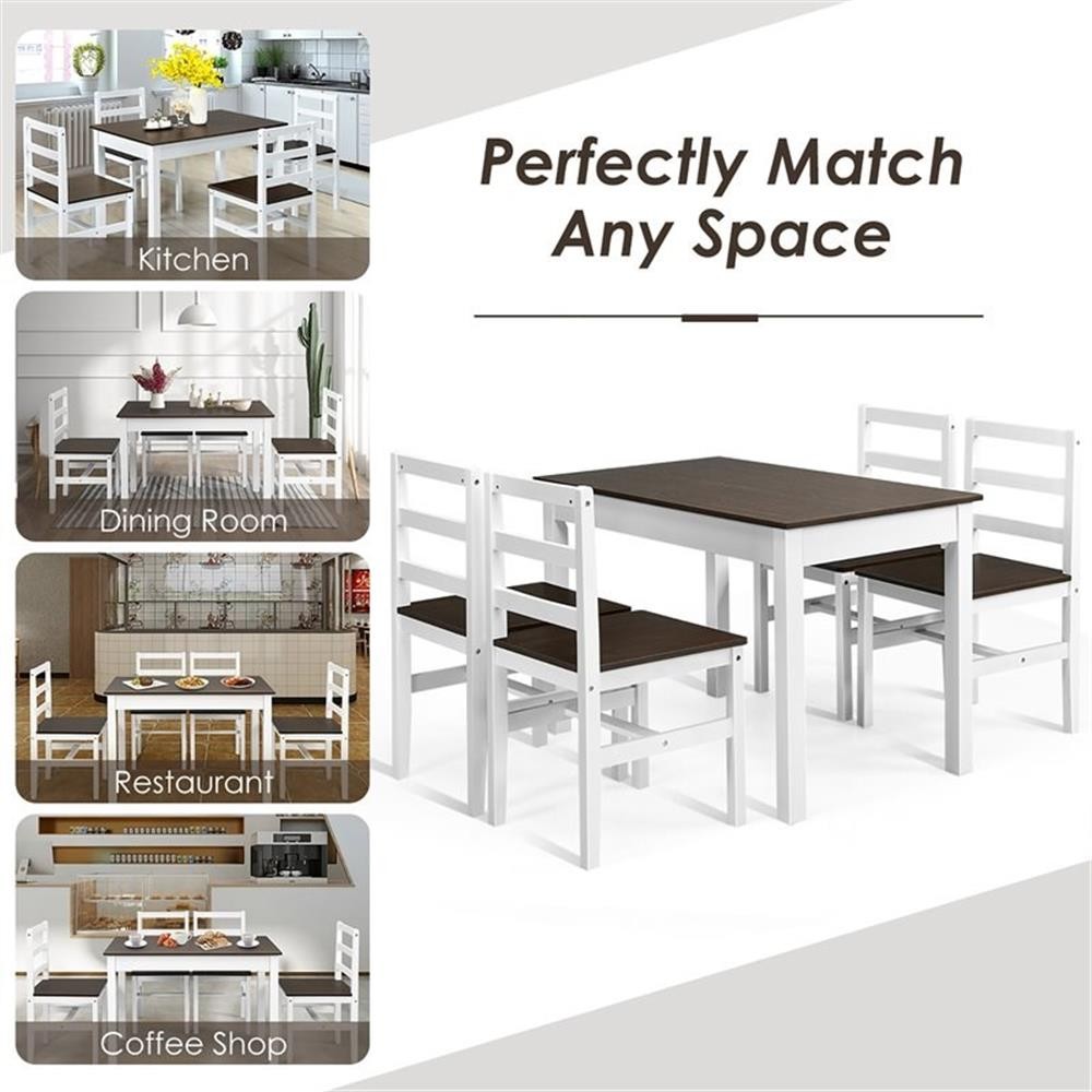Pemberly Row 5-Pc Compact Solid Wood Dining Set with Table & 4 Chairs in Walnut