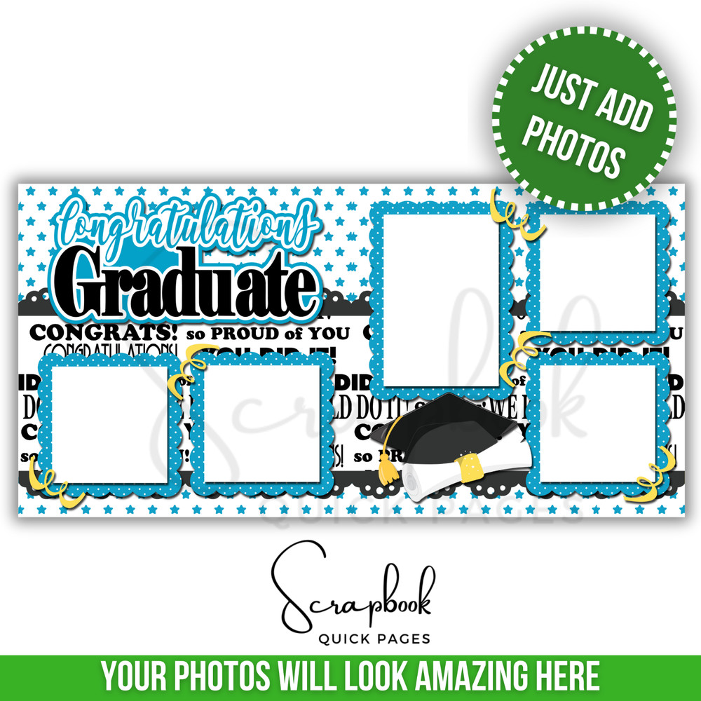 Blue Graduation Scrapbook Pages PRINTED Premade Scrapbook Quick Pages 82