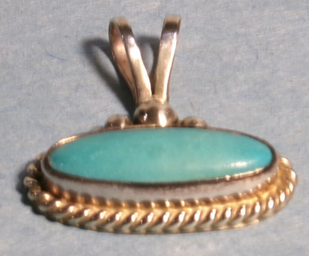 Southwestern Native Am. Sterling & Turquoise Pendant Signed "P"