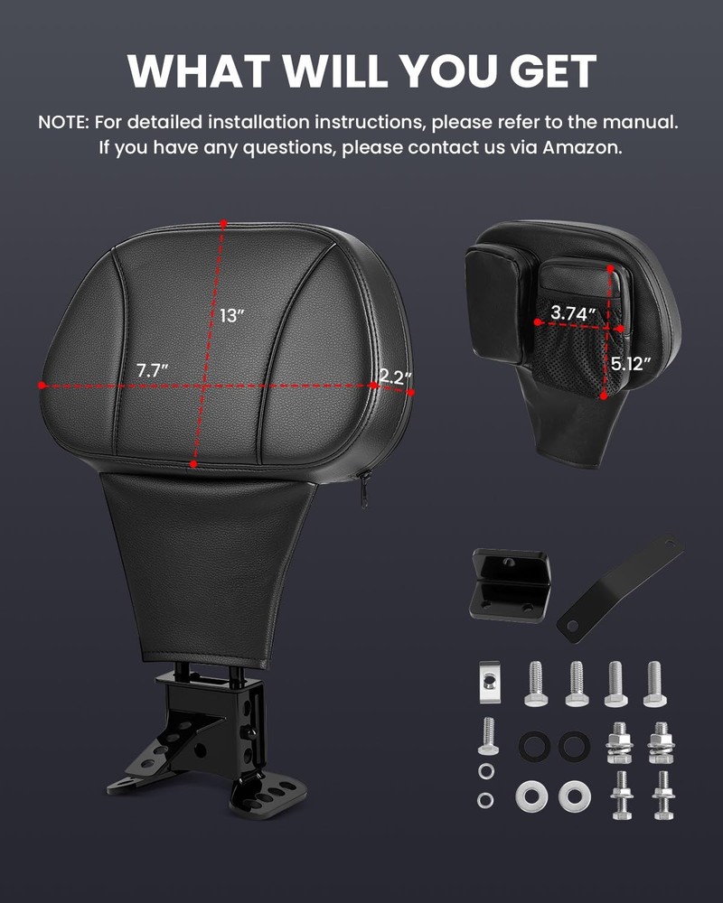 Aunseek Driver Backrest Adjustable Ride Plug-in Motorcycle Black