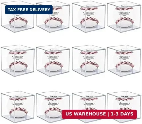12 Pack UV Protected Acrylic Boxes for Display,Clear Display Case Baseball Cube